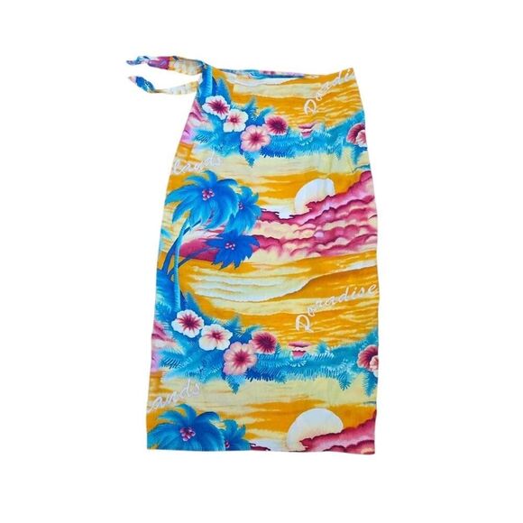 JAMS WORLD Vintage Wrap Skirt Sarong Adjustable Waist Rayon Paradise Hawaii | L - Picture 8 of 10